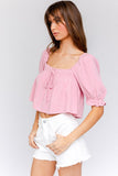 Puff Sleeve Smocking Detail Flared Top-3 Colors