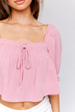 Puff Sleeve Smocking Detail Flared Top-3 Colors