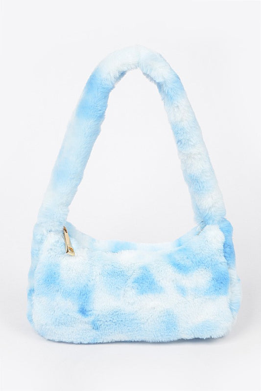 Tie Dye Faux Fur Shoulder Bag- Blue or Pink