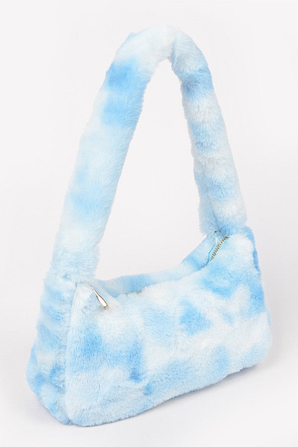 Tie Dye Faux Fur Shoulder Bag- Blue or Pink