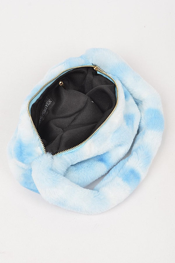 Tie Dye Faux Fur Shoulder Bag- Blue or Pink