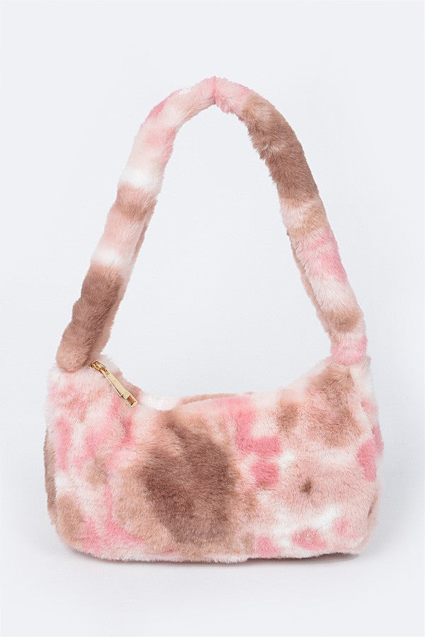 Tie Dye Faux Fur Shoulder Bag- Blue or Pink