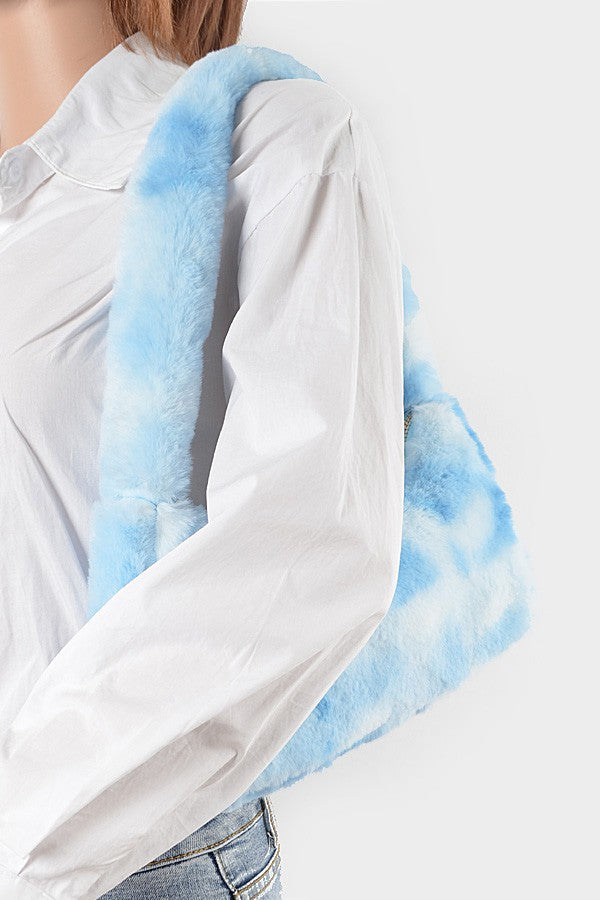 Tie Dye Faux Fur Shoulder Bag- Blue or Pink