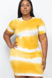 Plus Size Stripe Tie-Dye Printed Mini Dress- 4 Colors