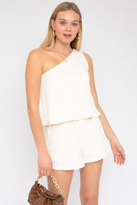 Sleeveless One Shoulder Layered Top Romper