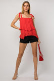 Sleeveless Asymmetrical Hem Line Tiered Top- 2 Colors