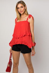 Sleeveless Asymmetrical Hem Line Tiered Top- 2 Colors