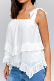 Sleeveless Asymmetrical Hem Line Tiered Top- 2 Colors