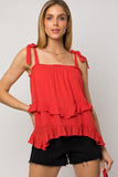 Sleeveless Asymmetrical Hem Line Tiered Top- 2 Colors