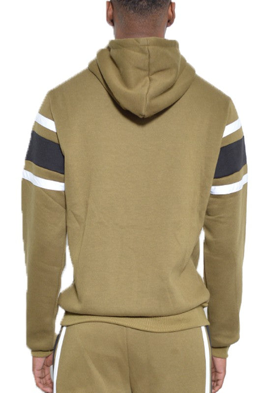 MEN'S SOLID WITH THREE STRIPE PULLOVER HOODIE- 4 COLORS