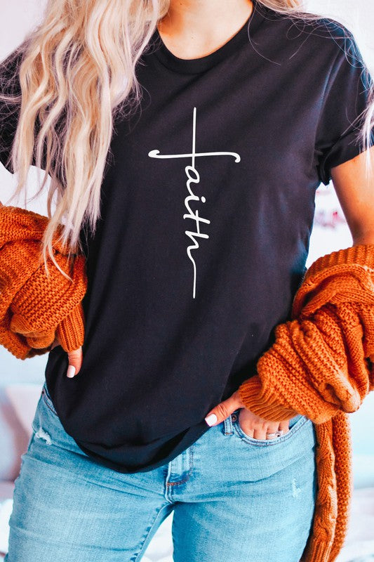 Faith Vertical Text Graphic Tee-10 Colors
