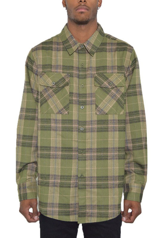 Men's Regular Fit Checker Plaid Flannel Long Sleeve-9 Colors