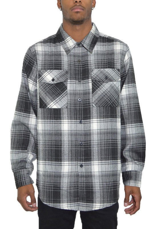 Men's Regular Fit Checker Plaid Flannel Long Sleeve-9 Colors