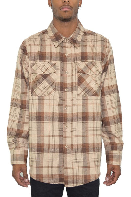 Men's Regular Fit Checker Plaid Flannel Long Sleeve-9 Colors