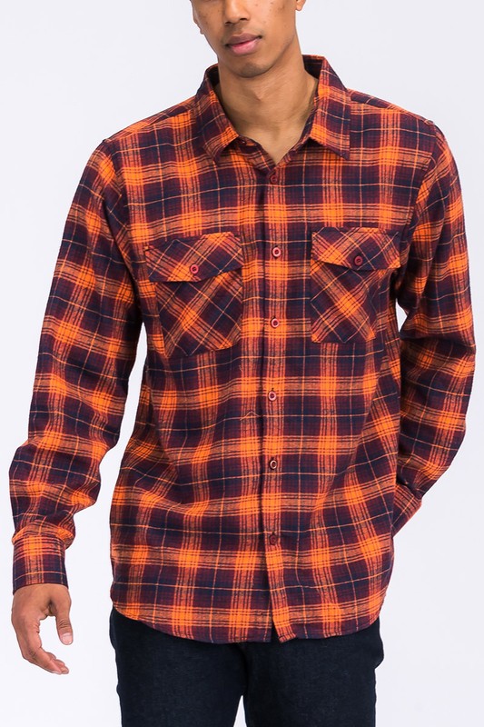 Men's Regular Fit Checker Plaid Flannel Long Sleeve-9 Colors