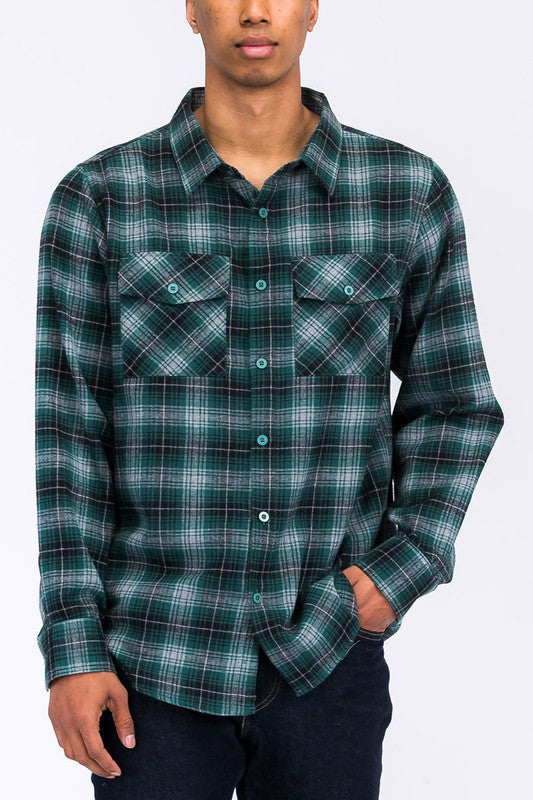 Men's Regular Fit Checker Plaid Flannel Long Sleeve-9 Colors