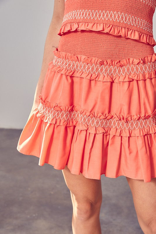 Coral Tiered Ruffle Skirt