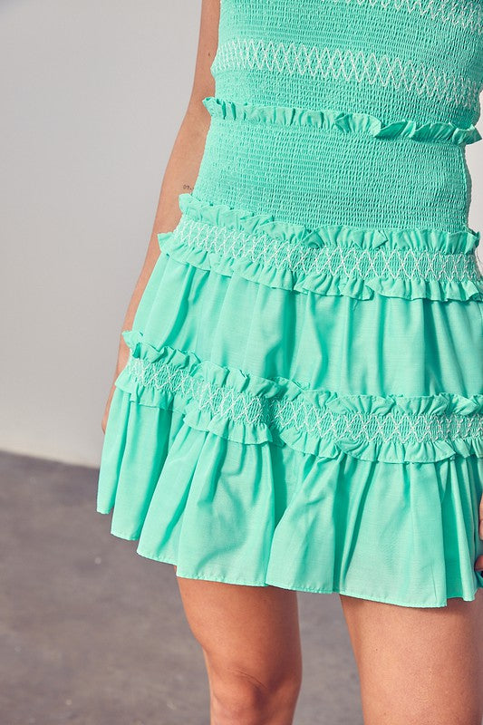 Soft Jade Tiered Ruffle Skirt