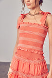 Coral Smocked Bow Strap Top