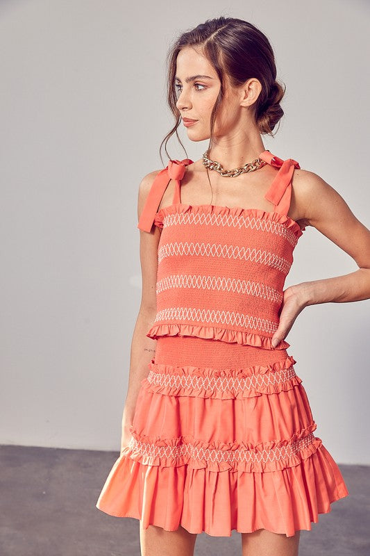 Coral Smocked Bow Strap Top