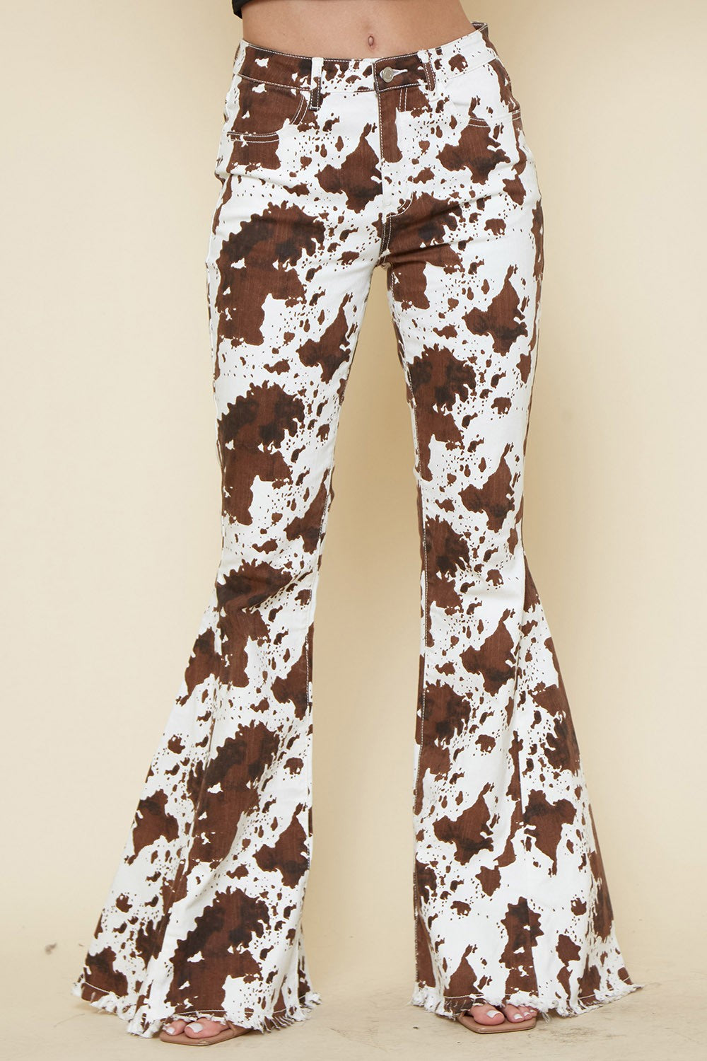 COW ANIMAL PRINT DENIM FLARE BELL BOTTOM JEANS