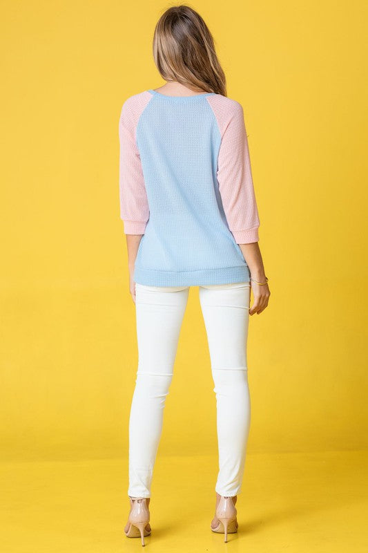 Waffle Knit Two Tone Tunic Top-3 Colors