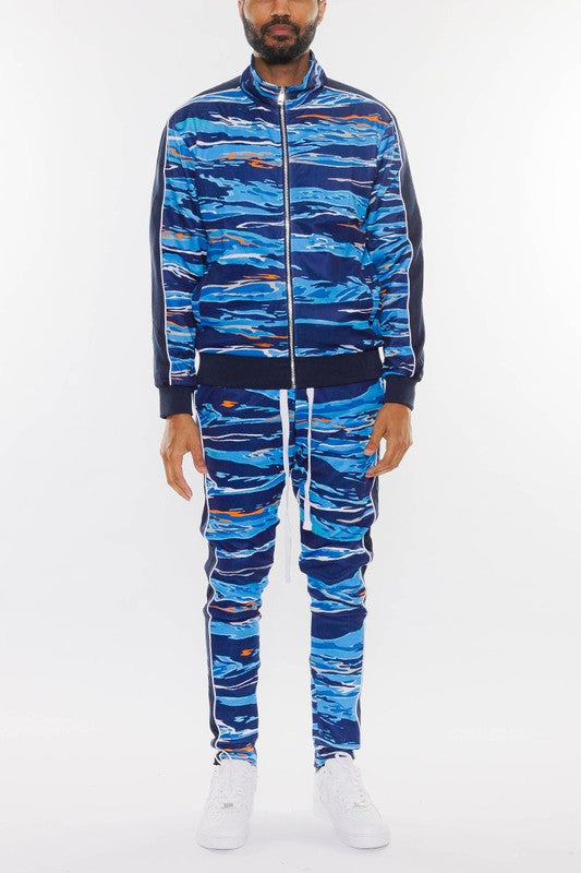 MENS PRINT FULL ZIP TRACK SUIT SET-3 COLORS