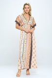 Renee C Print Kimono Maxi Dress with Side Slit
