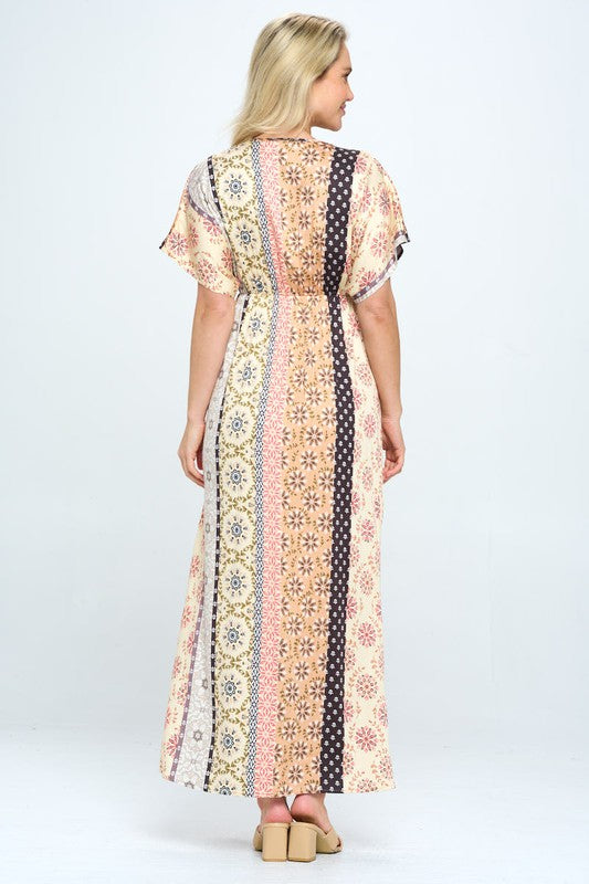 Renee C Print Kimono Maxi Dress with Side Slit