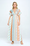 Renee C Boho Print Kimono Maxi Dress with Side Slit