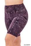 Plus Size Mineral Wash Wide Waistband Pocket Legging Shorts