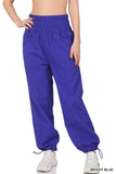 WINDBREAKER SMOCKED HIGH WAISTBAND JOGGER PANTS (3 COLORS)