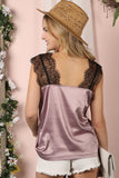 Eyelash Lace Silky Camisole Blouse (3 Colors)