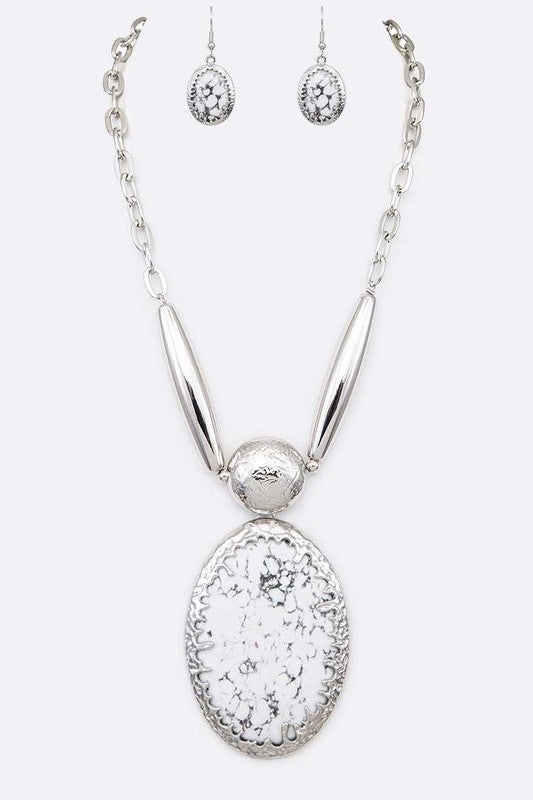 Large Stone Pendant Necklace Set