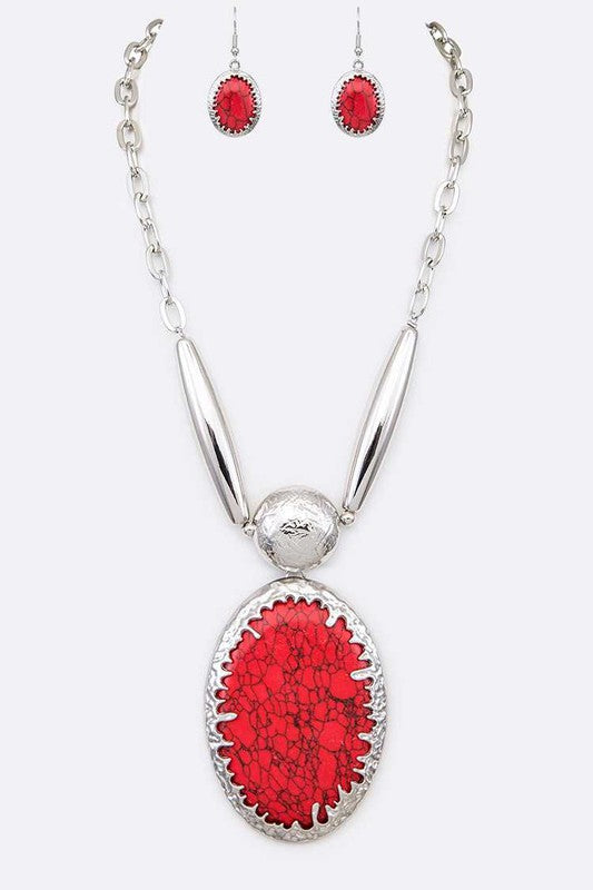 Large Stone Pendant Necklace Set
