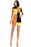 Short Sleeve Color Block Stitch Mini Dress