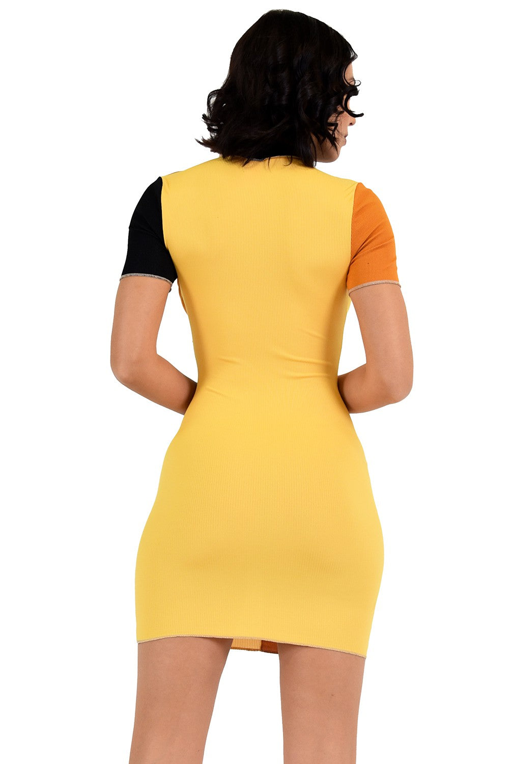Short Sleeve Color Block Stitch Mini Dress