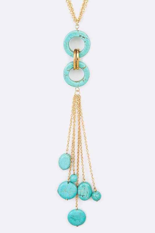 Turquoise Fringe Beads Pendant Necklace Set