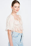 BUBBLE SLEEVE RUCHED CROP TOP