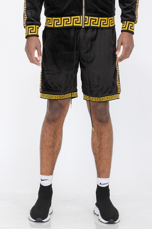 Men's Status Print Velour Shorts Suede Shorts