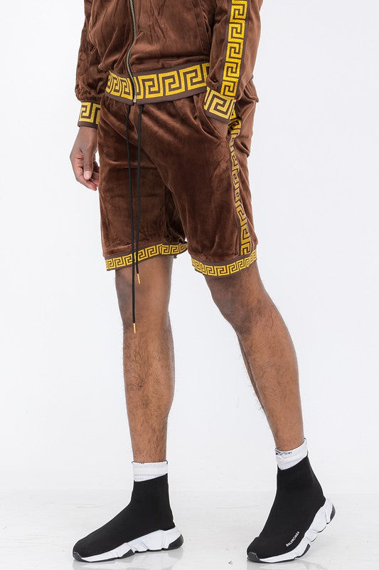 Men's Status Print Velour Shorts Suede Shorts