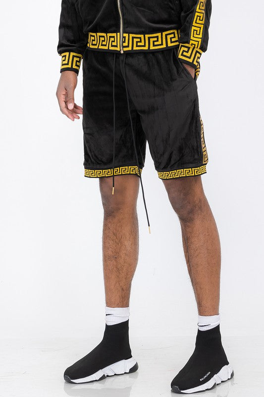 Men's Status Print Velour Shorts Suede Shorts