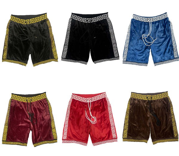 Men's Status Print Velour Shorts Suede Shorts