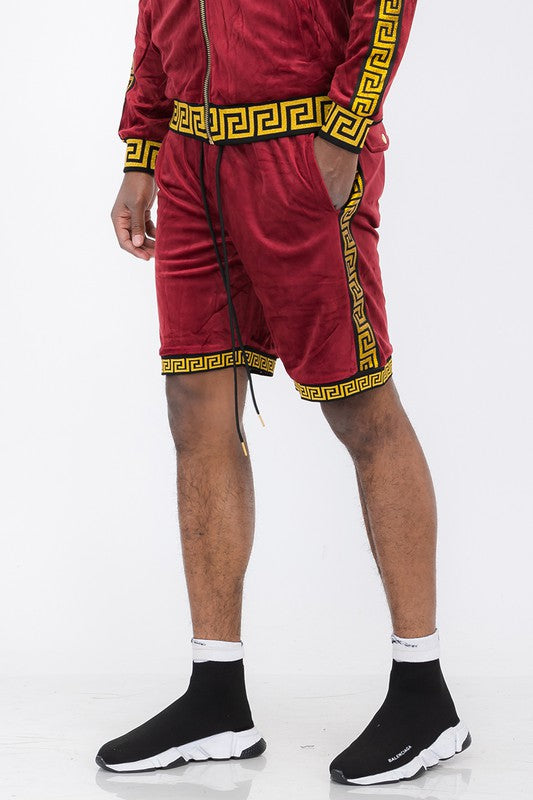 Men's Status Print Velour Shorts Suede Shorts