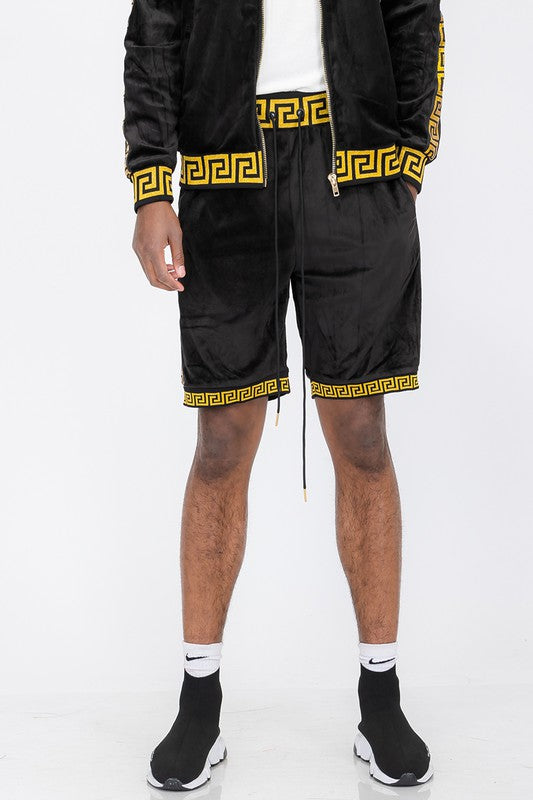 Men's Status Print Velour Shorts Suede Shorts