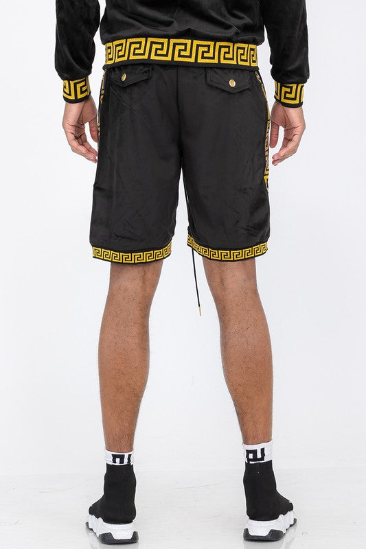 Men's Status Print Velour Shorts Suede Shorts