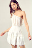 Pleated Detail One Shoulder Cami Dress-2 Colors