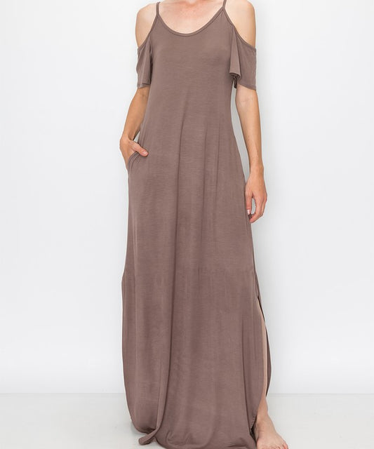 BAMBOO COLD SHOULDER MAXI DRESS-2 COLORS