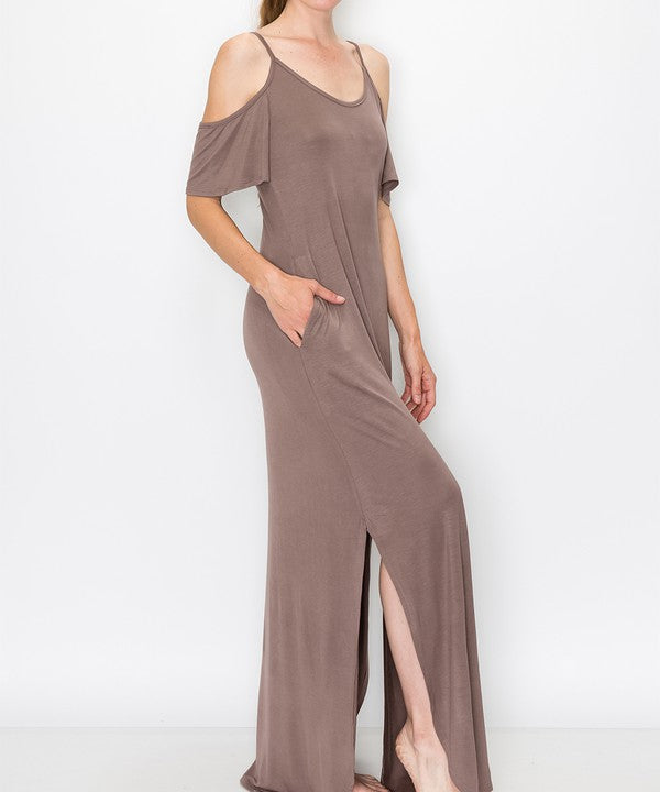 BAMBOO COLD SHOULDER MAXI DRESS-2 COLORS