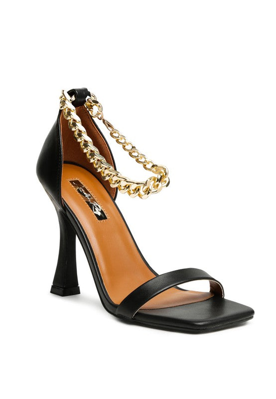 VENUSTA HEEL SANDAL WITH METAL CHAIN IN GOLD-2 COLORS